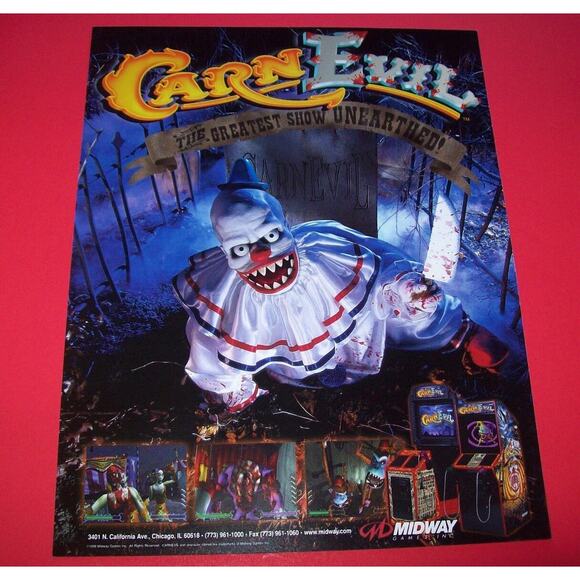Carn Evil Arcade FLYER Original Video Game Art Killer Clown Horror It Carnival - Picture 3 of 4